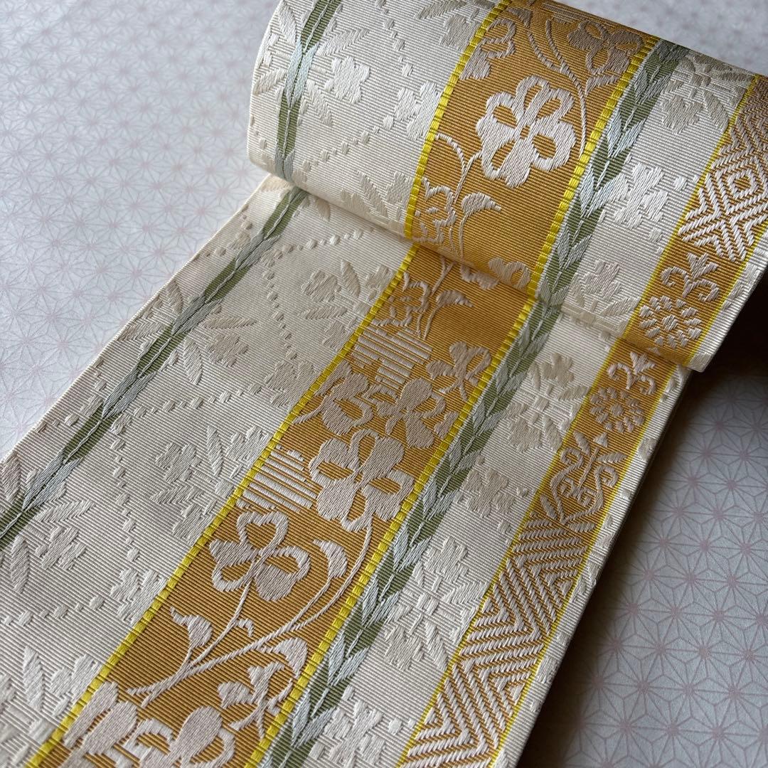 OB89本場筑前博多織小袋帯(半幅帯) 椿 本袋　正絹　新品