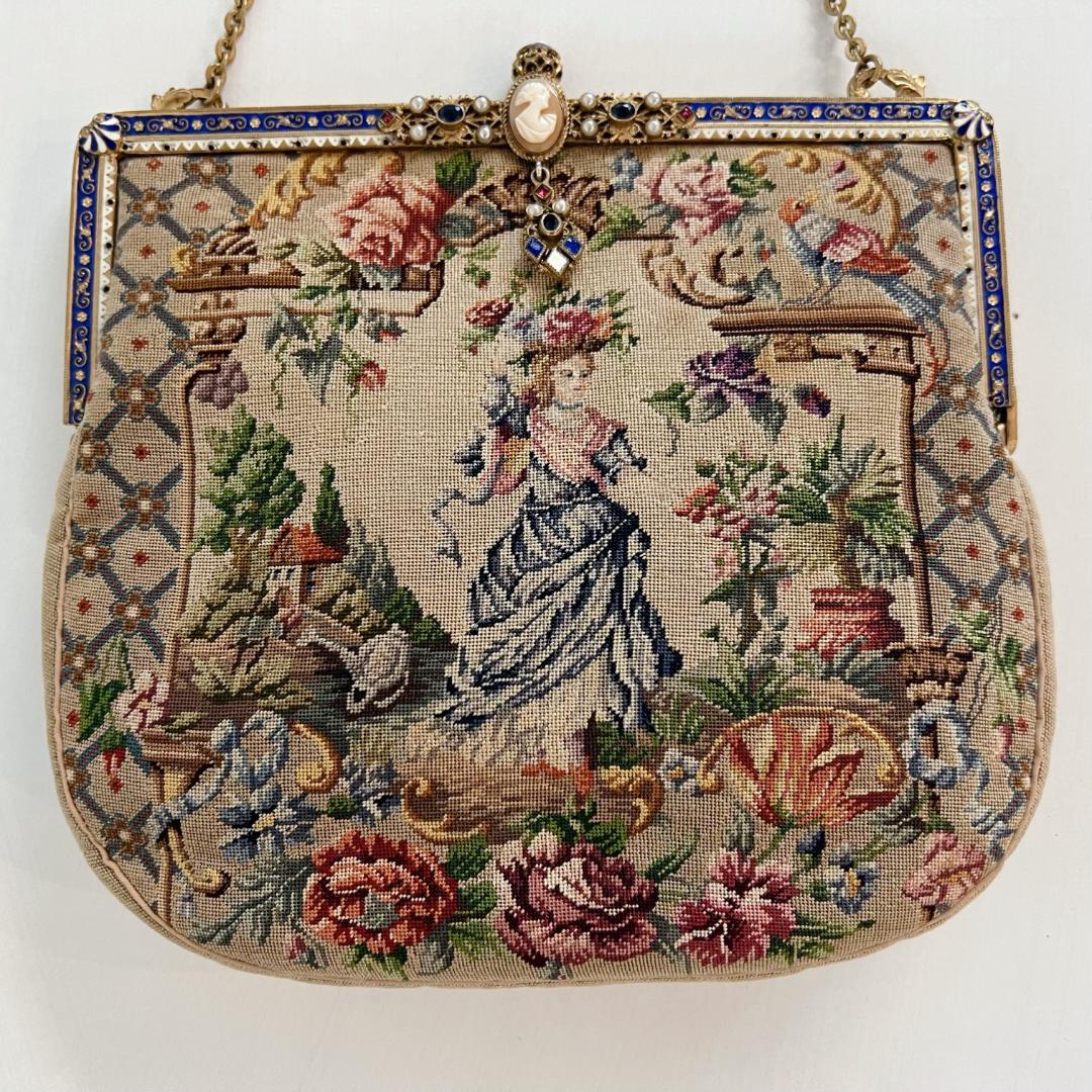 プチポワン刺繍　パーティーバッグ