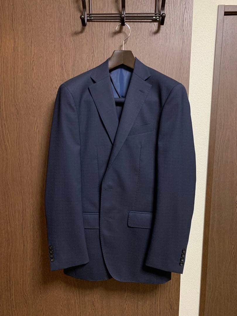 Y5新品未使用！高級ニュージーランドウール100%ネイビーシングルスーツ！