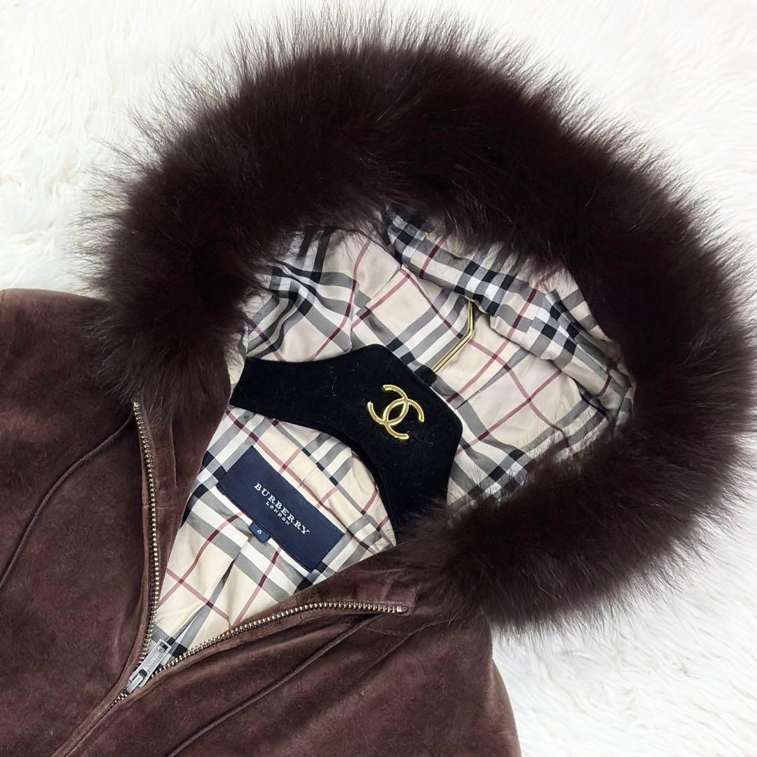 バーバリーロンドン　ベロア　ジップアップパーカー　ノバチェック　XL　ブラウン