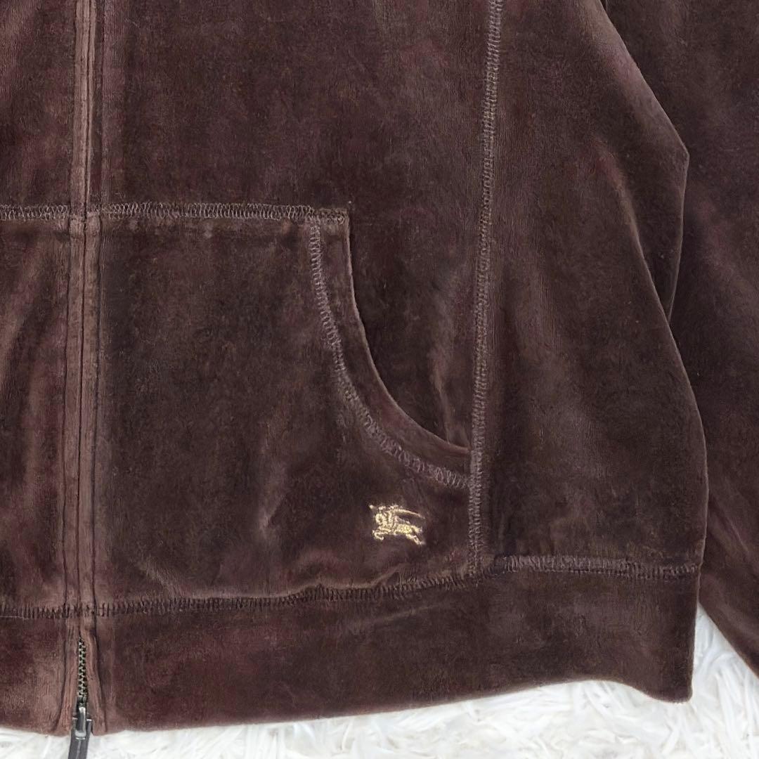 バーバリーロンドン　ベロア　ジップアップパーカー　ノバチェック　XL　ブラウン