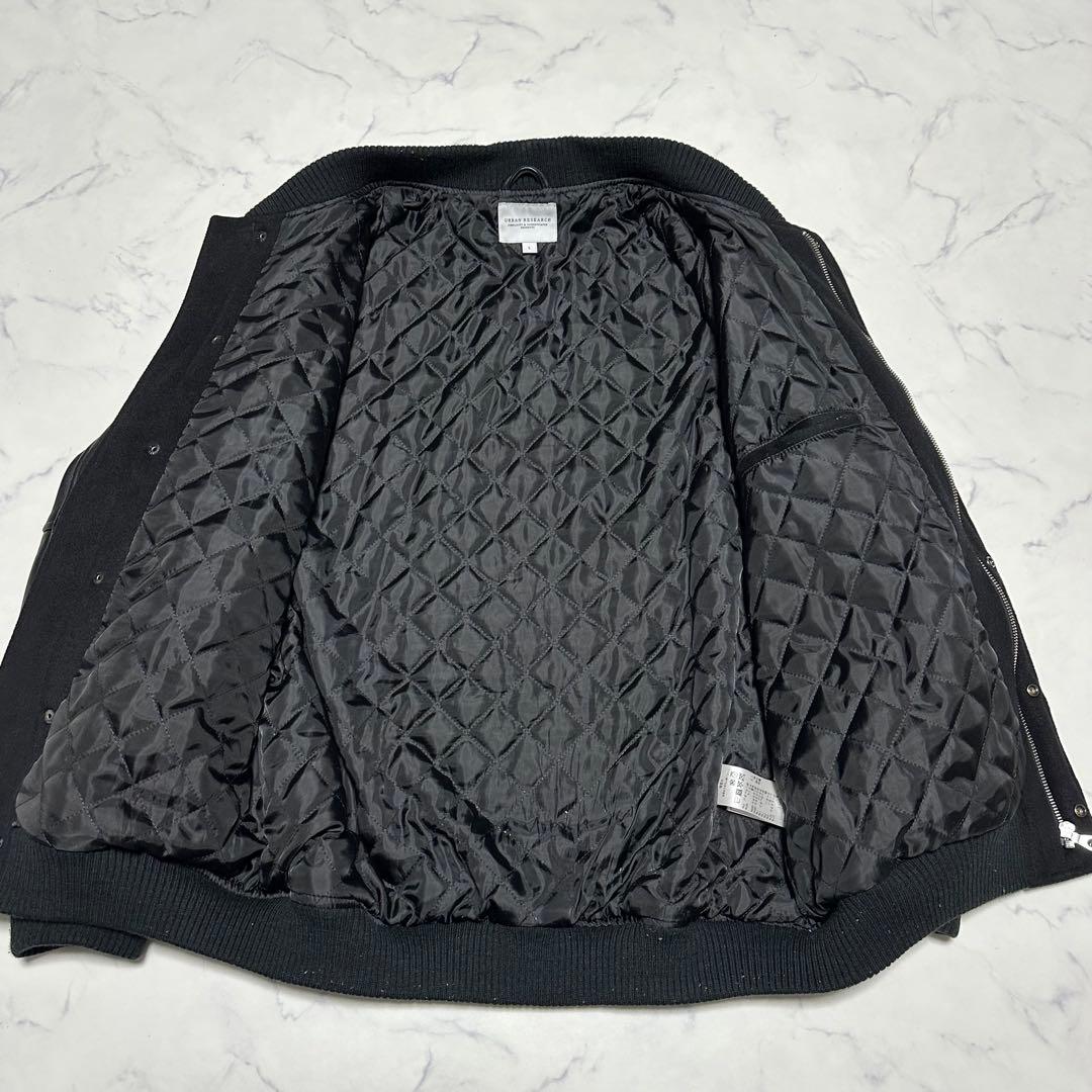 美品　アーバンリサーチ　袖レザー切り替えスタジャン　MA-1 ブラック　羊革　L