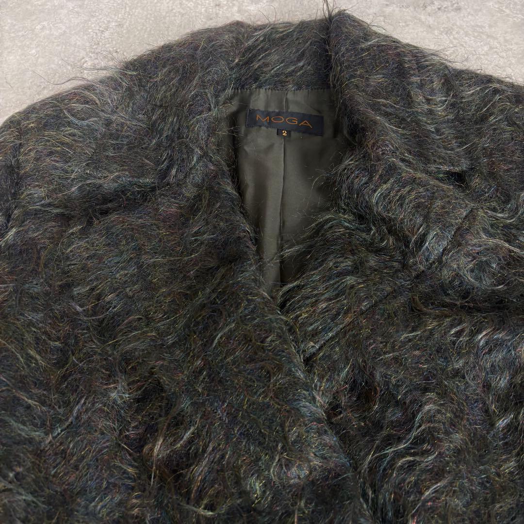 モヘア混 メランジシャギーコート 2 緑 ニュアンスカラー　比翼ボタン　ダブル