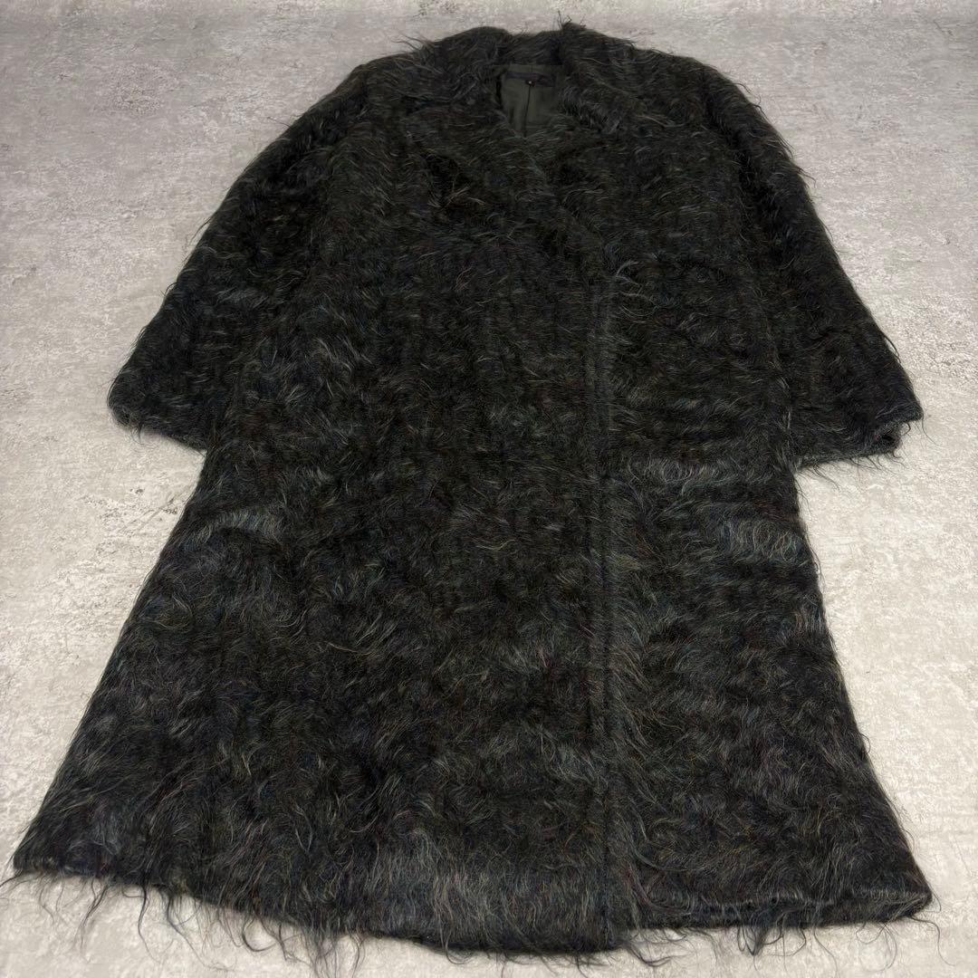 モヘア混 メランジシャギーコート 2 緑 ニュアンスカラー　比翼ボタン　ダブル