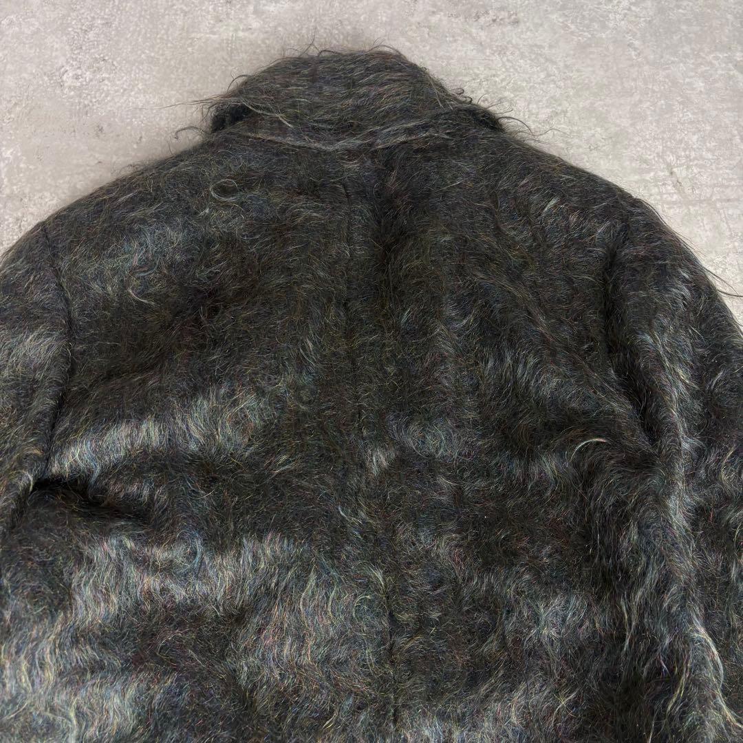 モヘア混 メランジシャギーコート 2 緑 ニュアンスカラー　比翼ボタン　ダブル