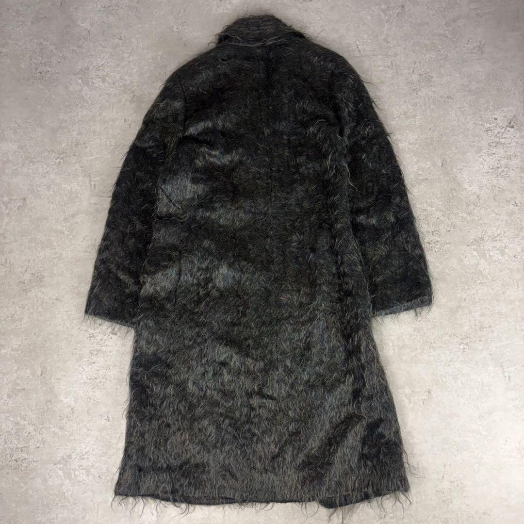 モヘア混 メランジシャギーコート 2 緑 ニュアンスカラー　比翼ボタン　ダブル