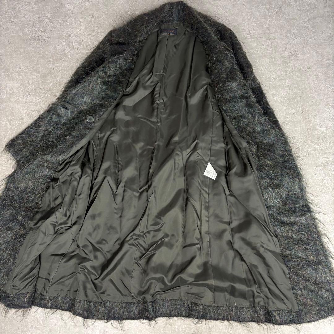 モヘア混 メランジシャギーコート 2 緑 ニュアンスカラー　比翼ボタン　ダブル