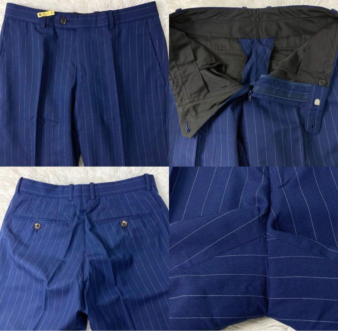 極美品 麻布テーラー ゼニア製生地 スリーピース セットアップ ストライプ