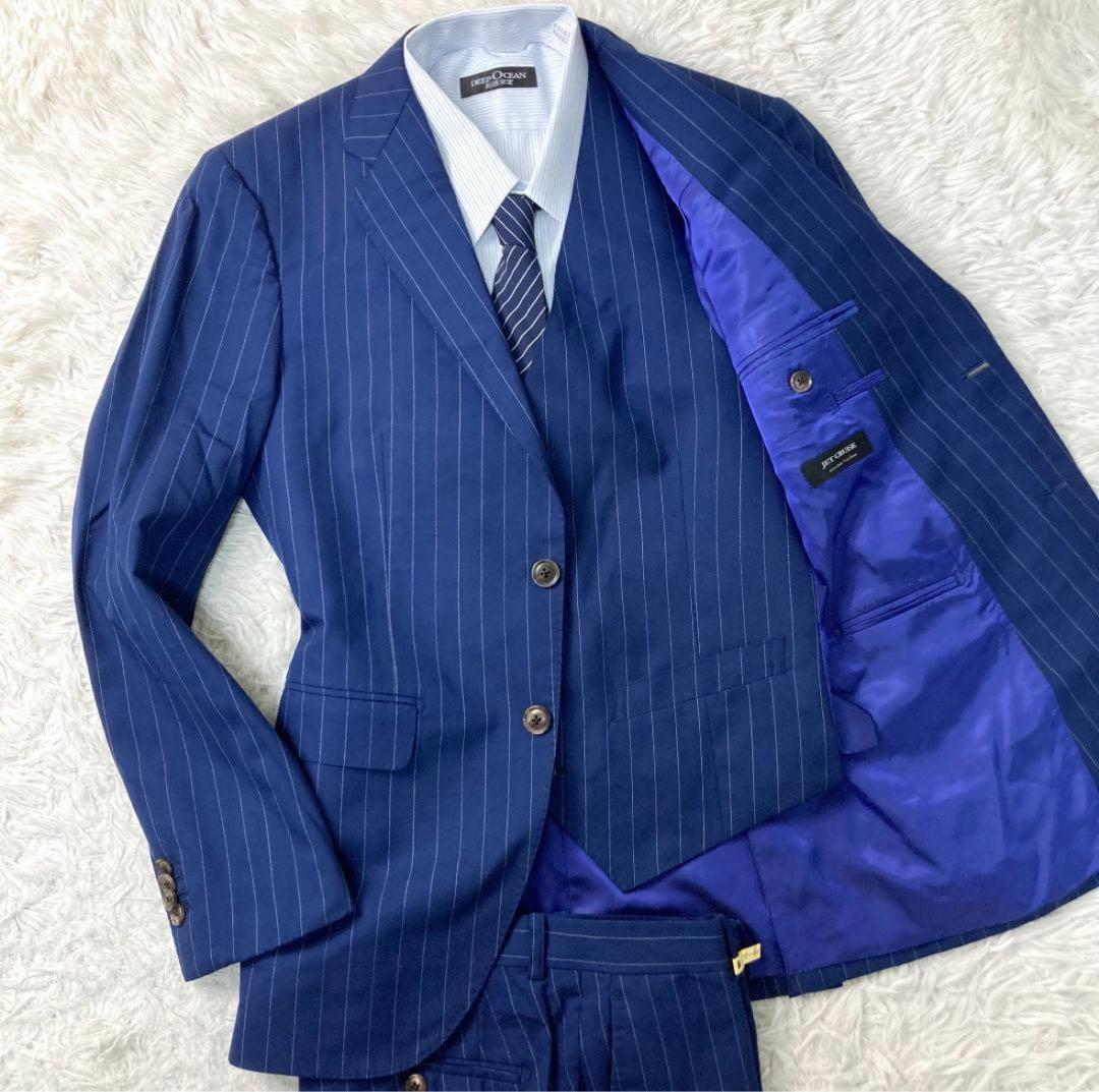 極美品 麻布テーラー ゼニア製生地 スリーピース セットアップ ストライプ