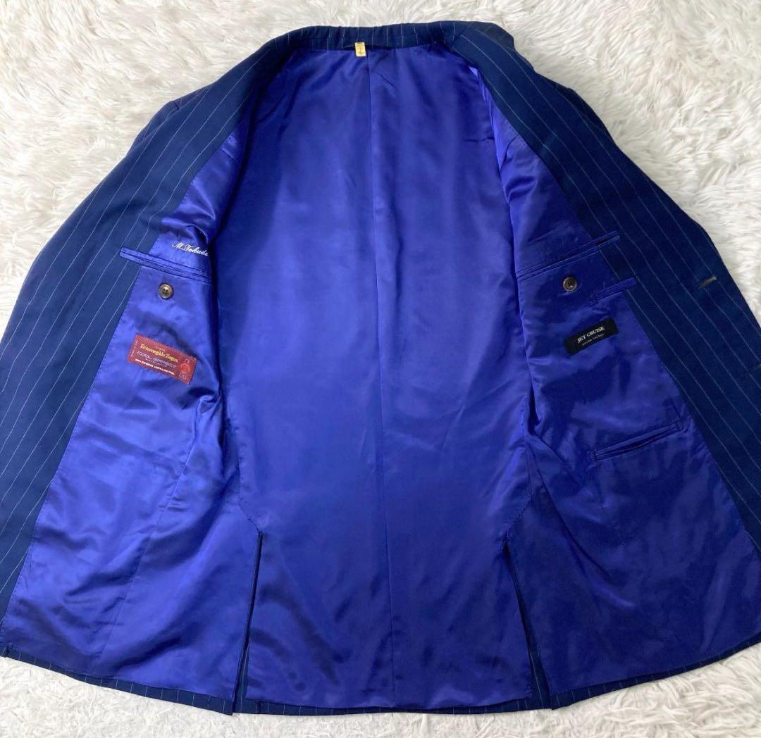 極美品 麻布テーラー ゼニア製生地 スリーピース セットアップ ストライプ