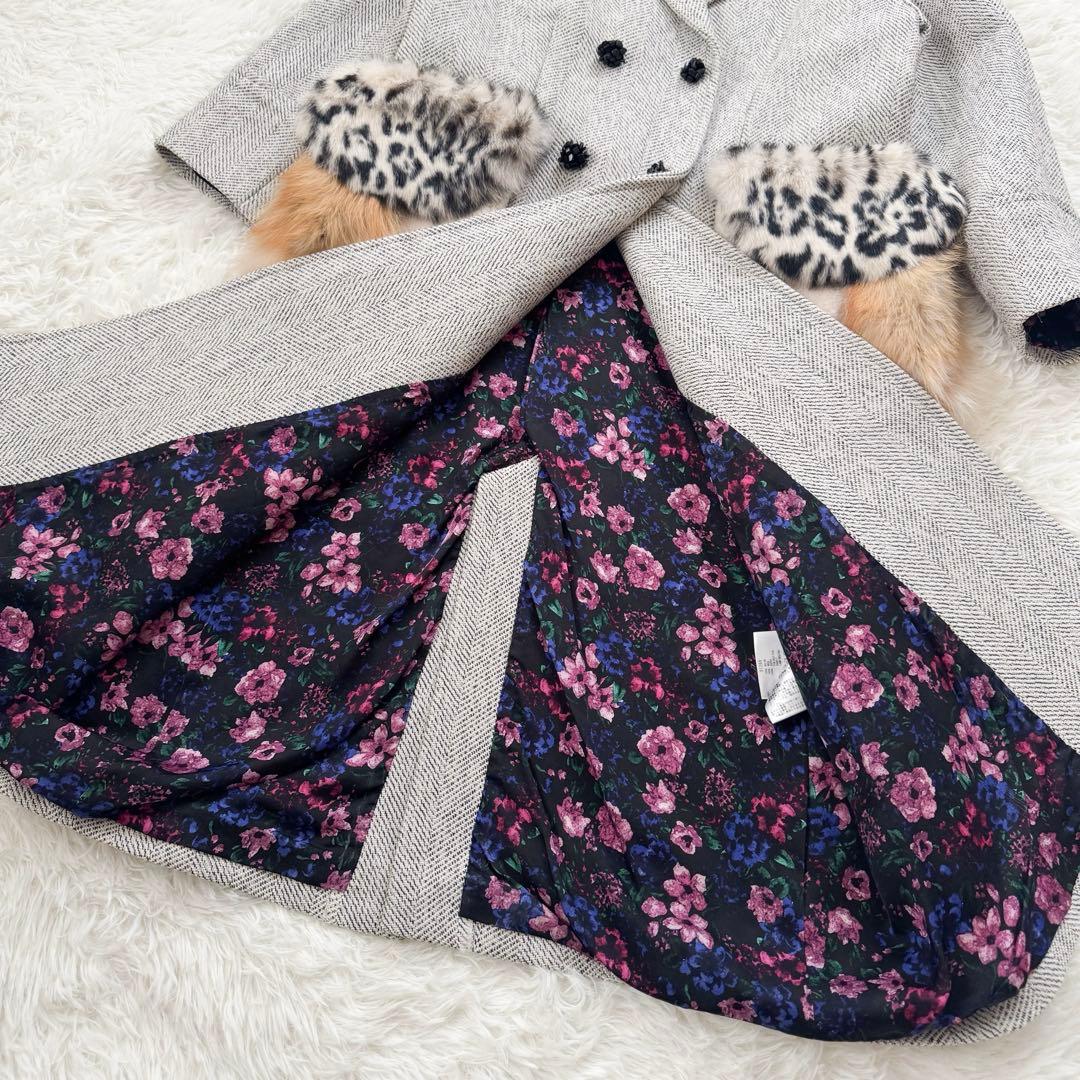 美品✨leur logette ロングコート ツイード ファー 花柄 ビジュー