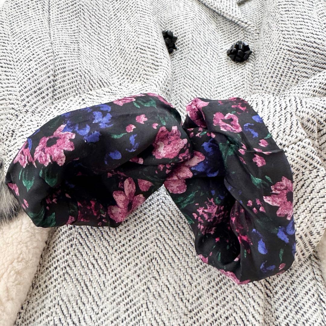 美品✨leur logette ロングコート ツイード ファー 花柄 ビジュー