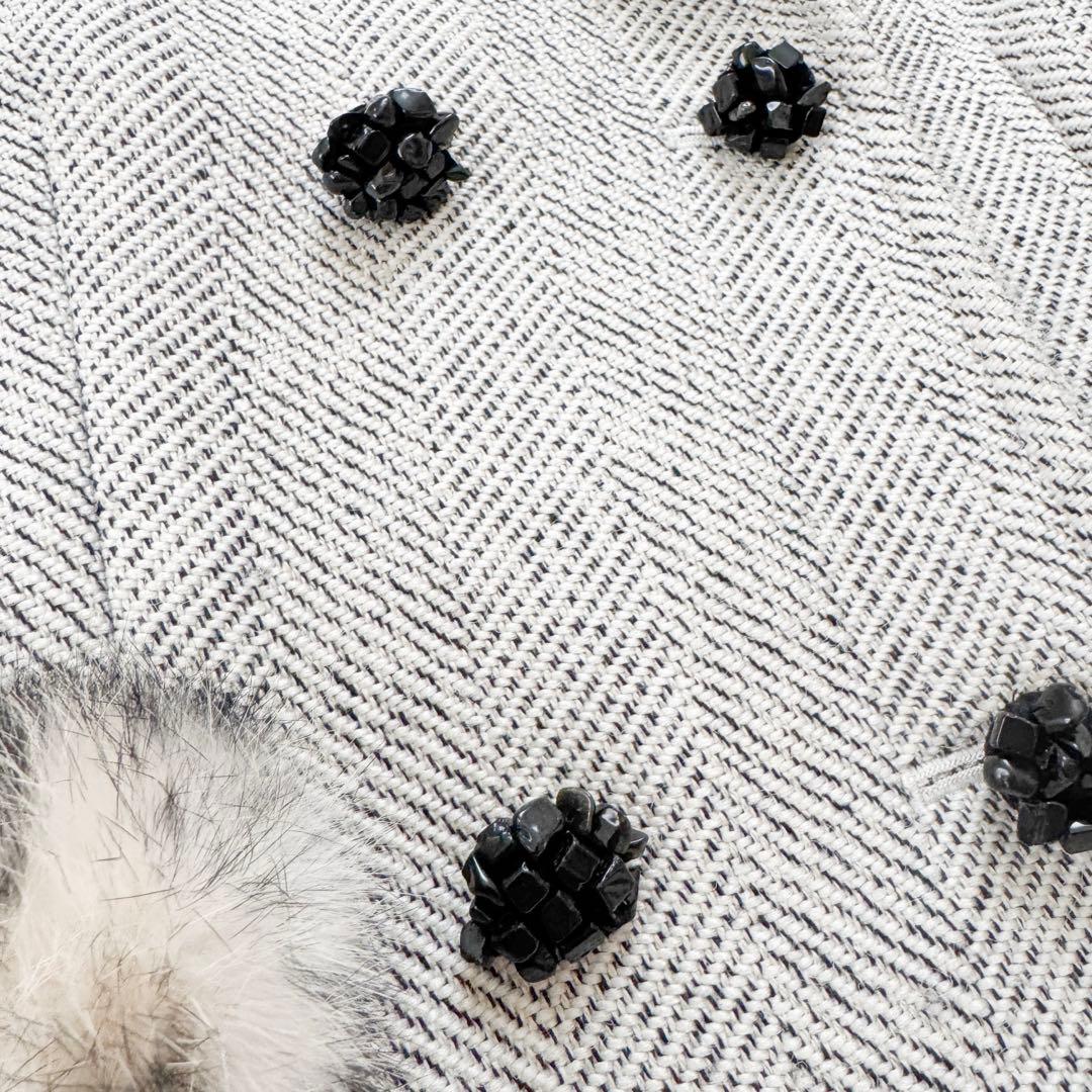 美品✨leur logette ロングコート ツイード ファー 花柄 ビジュー