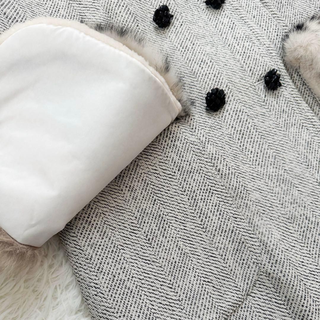 美品✨leur logette ロングコート ツイード ファー 花柄 ビジュー