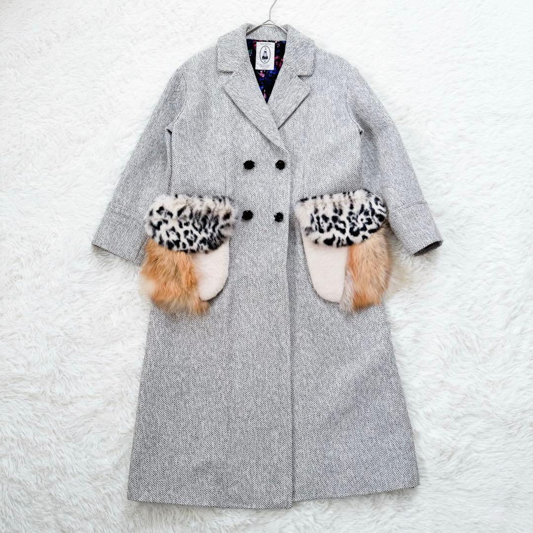 美品✨leur logette ロングコート ツイード ファー 花柄 ビジュー