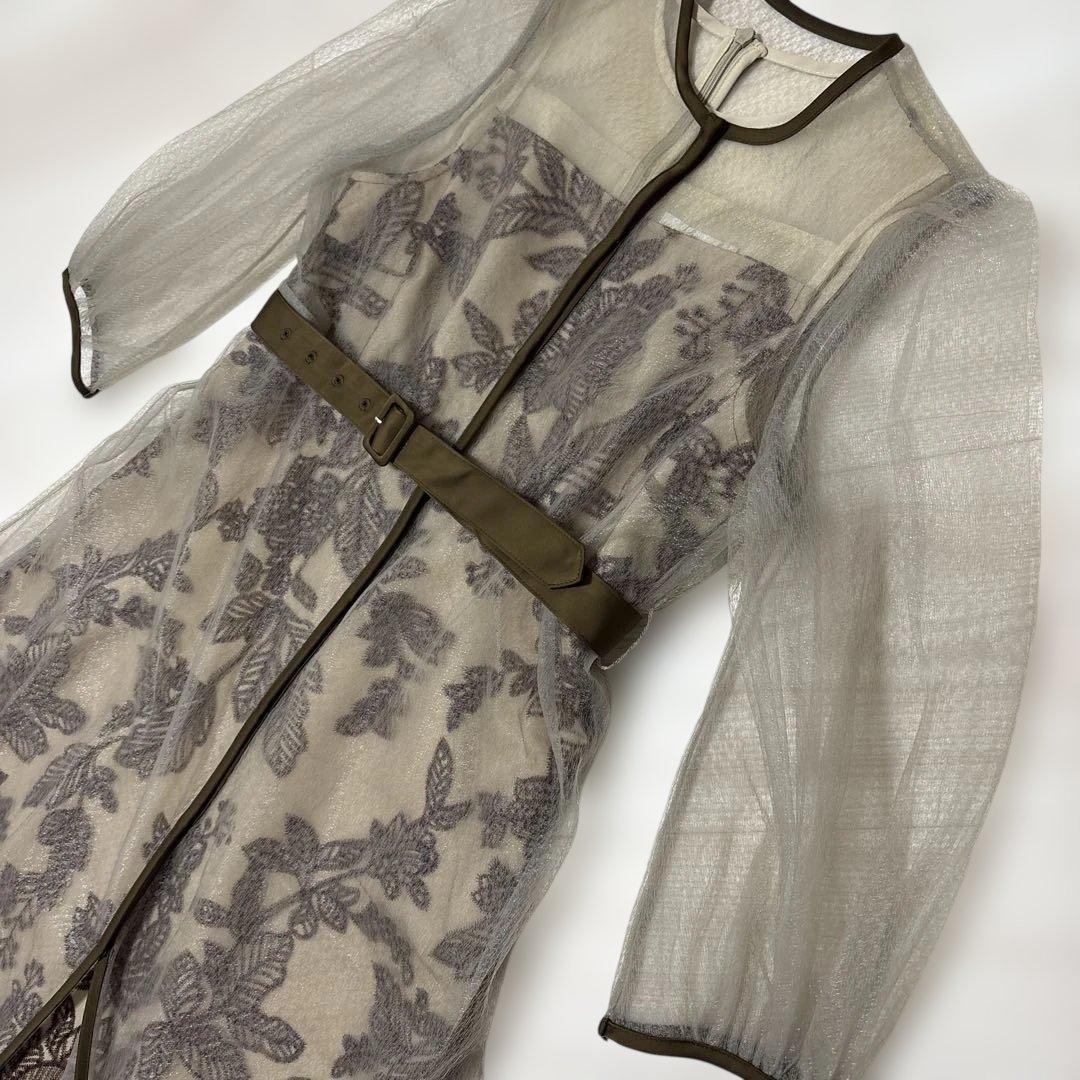 ほぼ新品❤️ Leja チュールパイピングリーフベルト付きAラインワンピース S