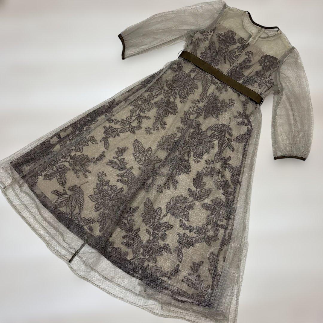 ほぼ新品❤️ Leja チュールパイピングリーフベルト付きAラインワンピース S