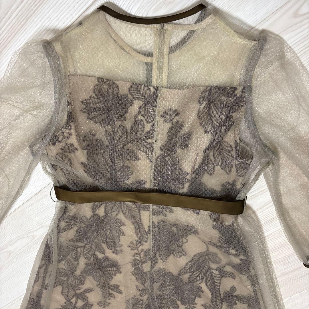 ほぼ新品❤️ Leja チュールパイピングリーフベルト付きAラインワンピース S