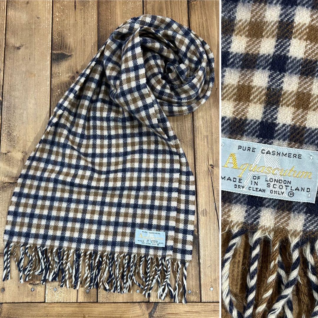 スコットランド製 Aquascutum クラブチェック カシミヤ マフラー
