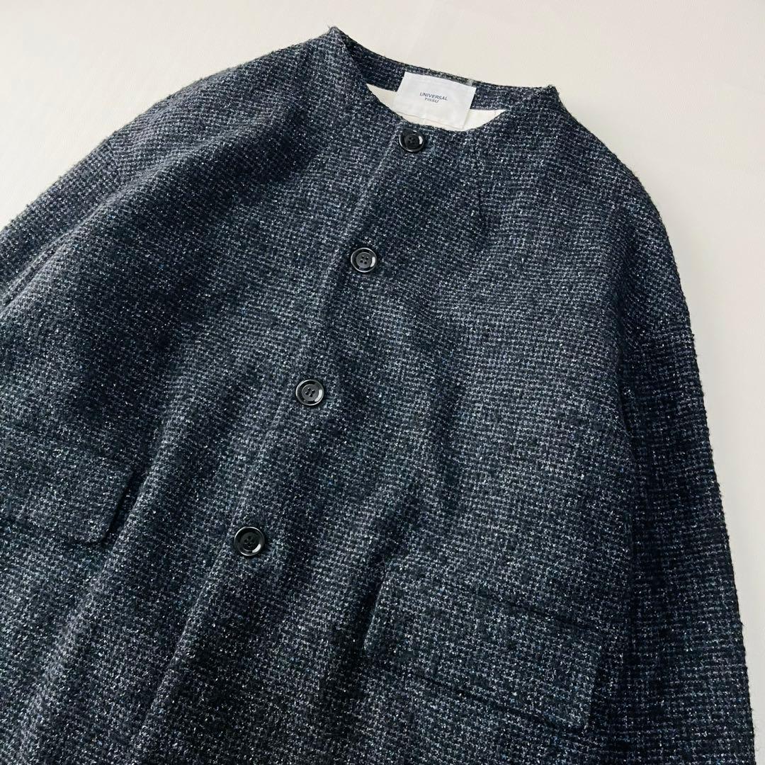 ユニヴァーサルティシュ アルパカ混 ノーカラー ツイード ジャケット 日本製