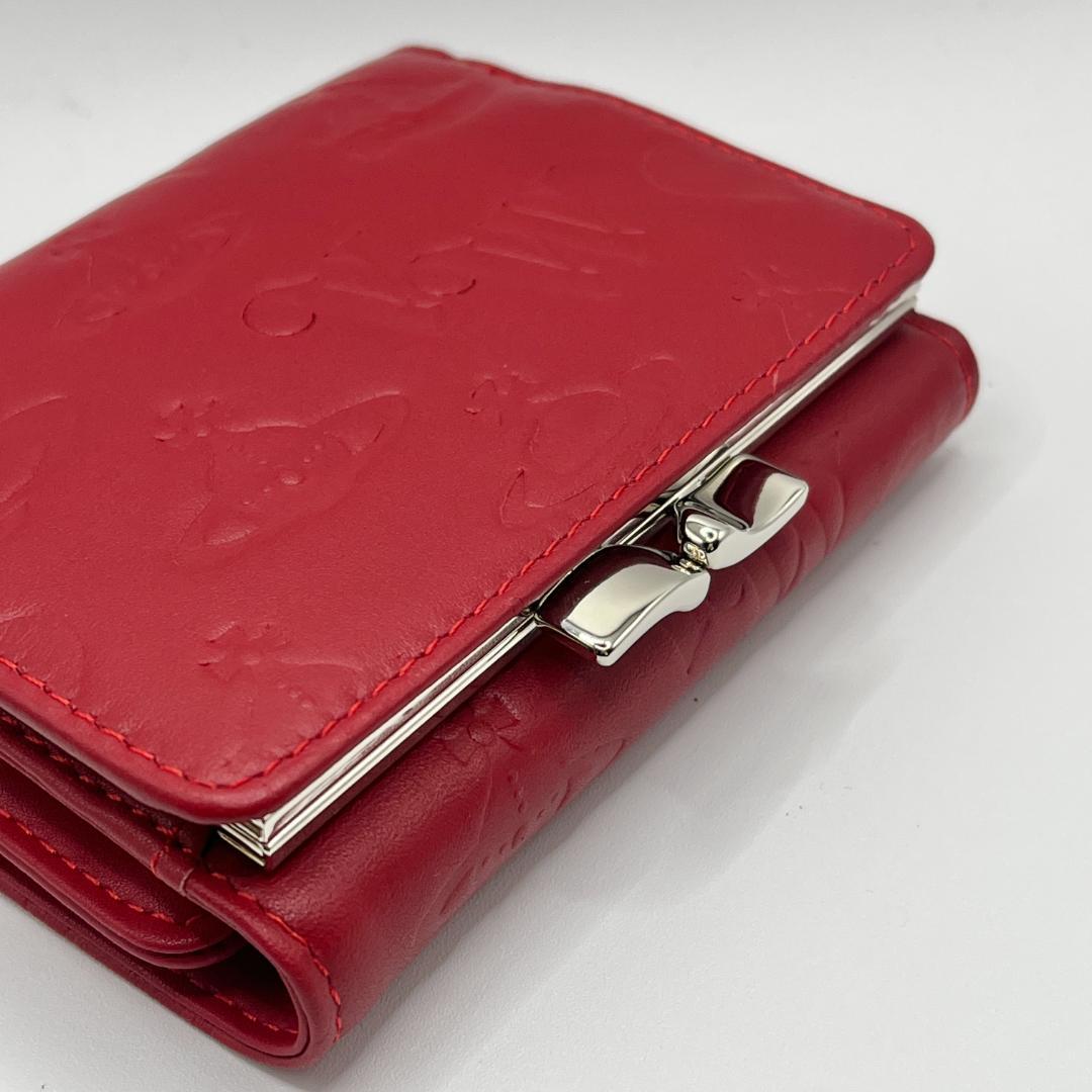 Vivienne Westwood 折財布 レッド 赤 銀 型押し がま口定番