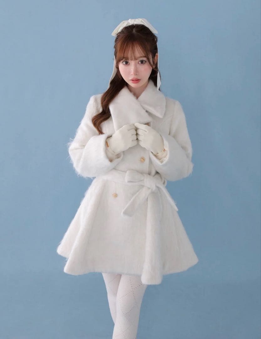 M me eme Shaggy belted coat コート　エムミーエメ 白