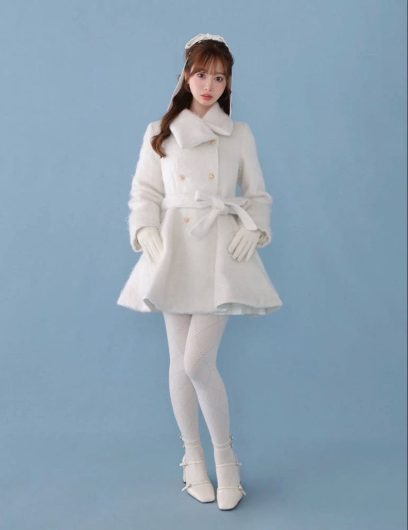 M me eme Shaggy belted coat コート　エムミーエメ 白