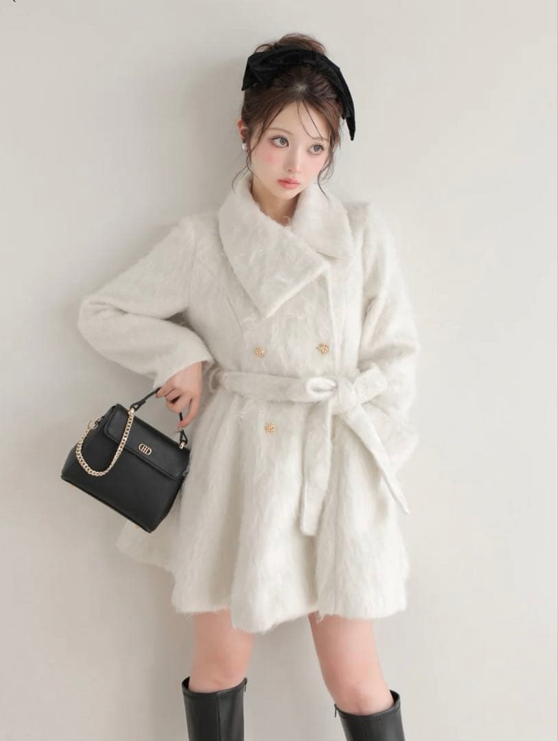 M me eme Shaggy belted coat コート　エムミーエメ 白