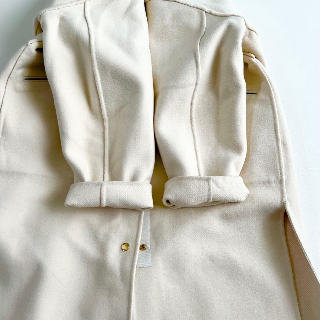 Drawer ウールシルク リバーシブル ノーカラー ロングコート 白 38