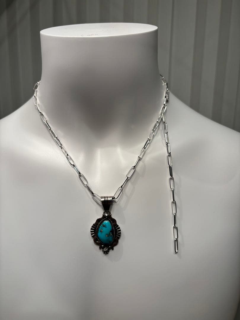 ターコイズ シルバー ペンダントトップ　 ナバホ族 チェーンセット　ネックレス