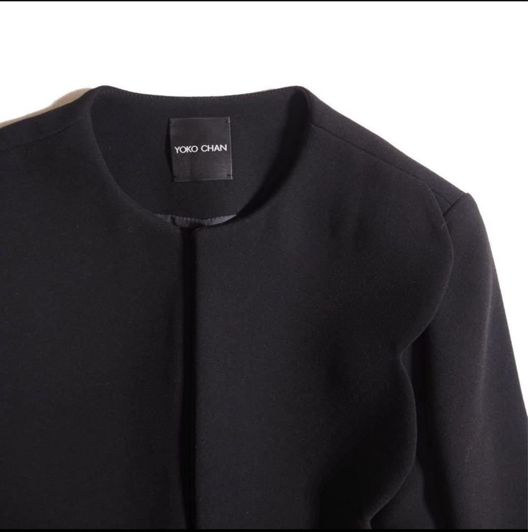 YOKO CHAN ヨーコチャン ノーカラー スカラップコートブラック 38
