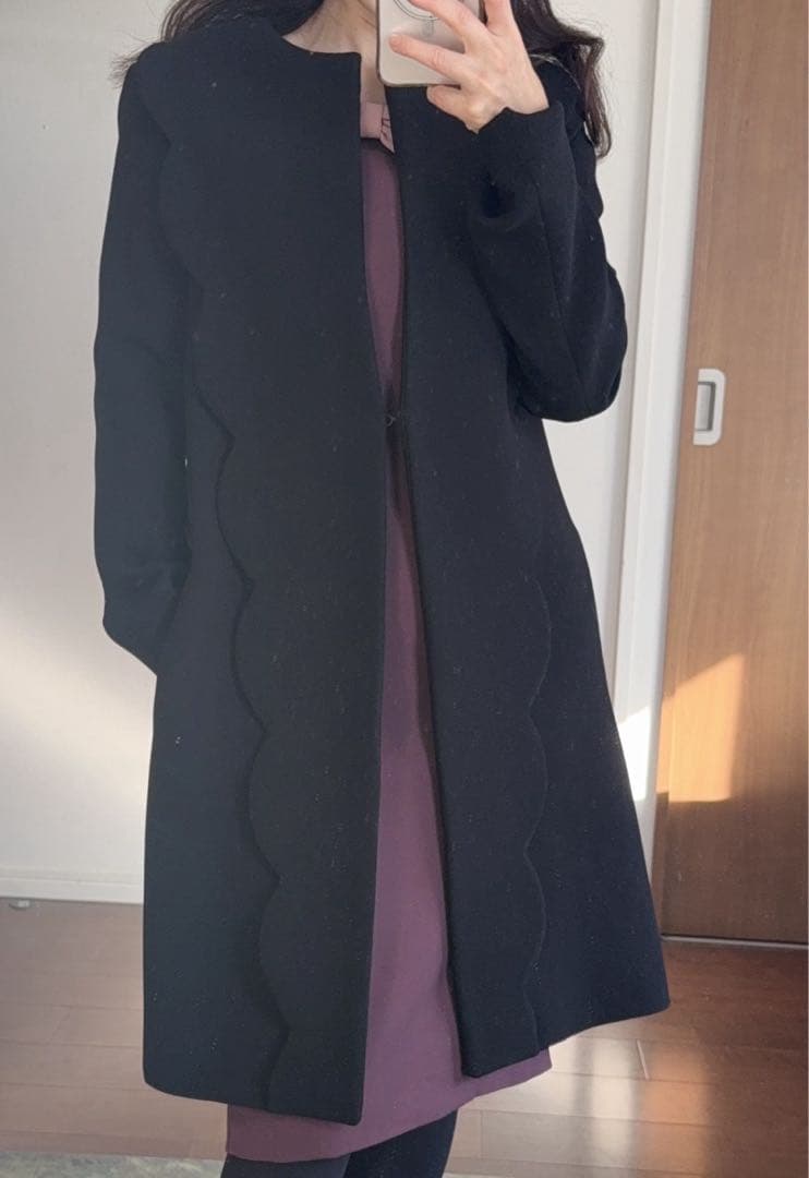 YOKO CHAN ヨーコチャン ノーカラー スカラップコートブラック 38