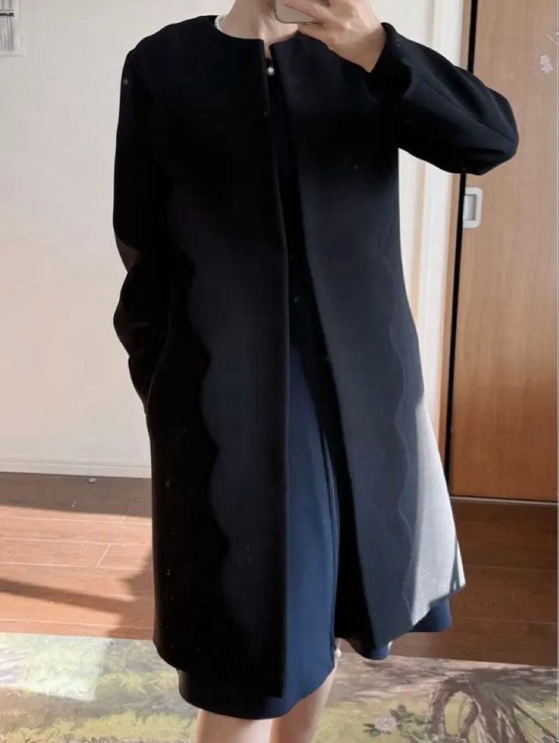 YOKO CHAN ヨーコチャン ノーカラー スカラップコートブラック 38