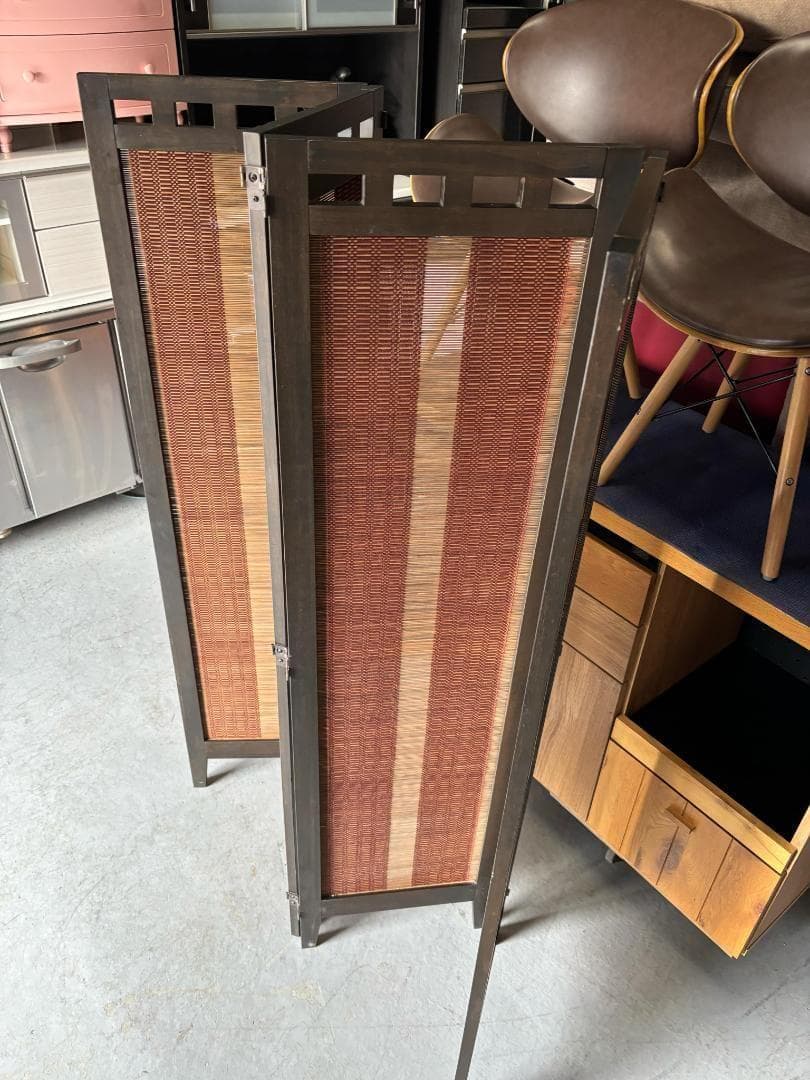 和風 衝立アジアン エスニック 4連スクリーン パーテーション Used/キレイ