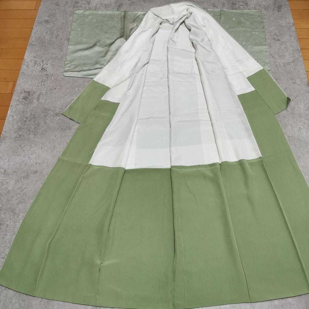 【相良刺繍】淡グリーンに相良刺繍 お役立ち付け下げ 紋意匠 地紋