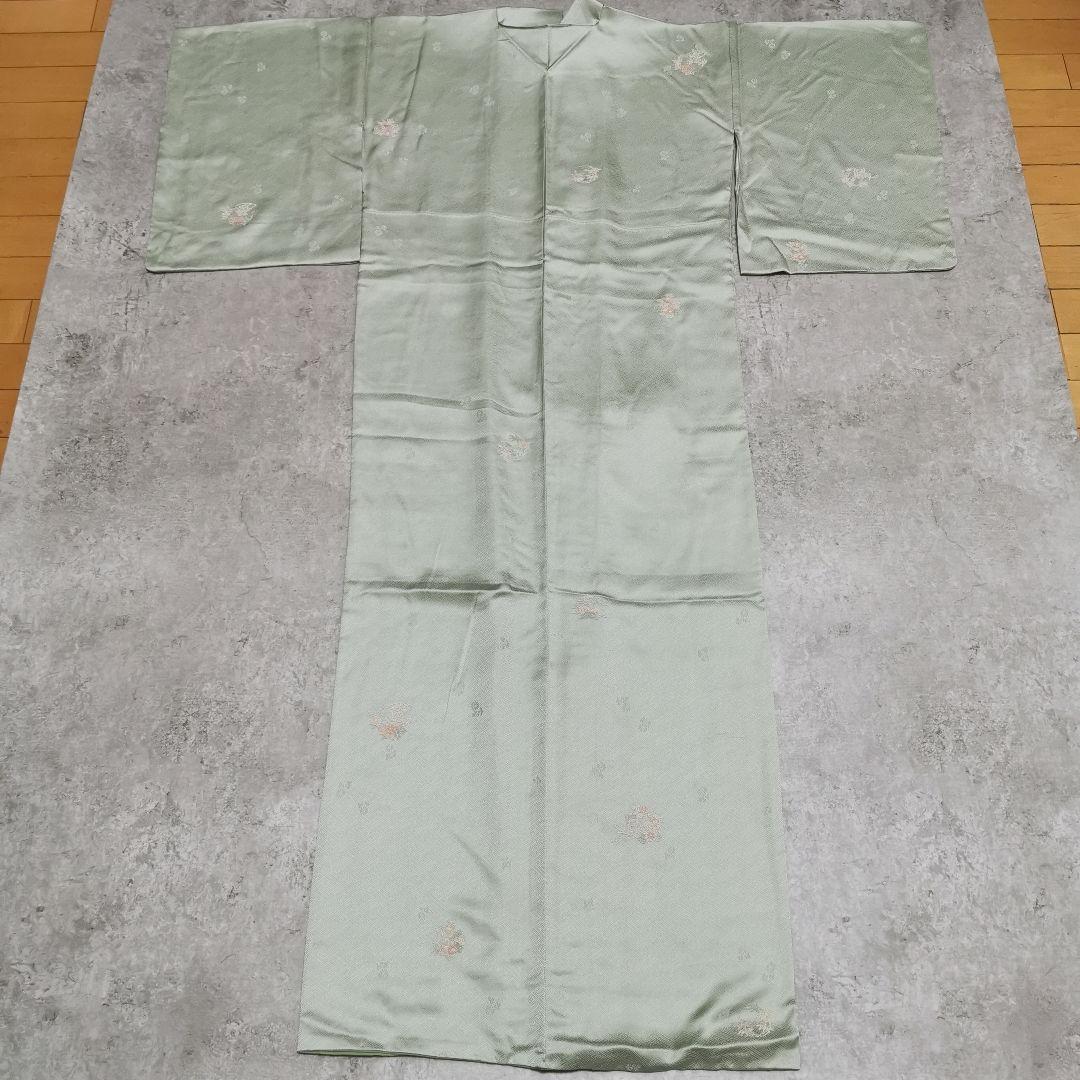 【相良刺繍】淡グリーンに相良刺繍 お役立ち付け下げ 紋意匠 地紋