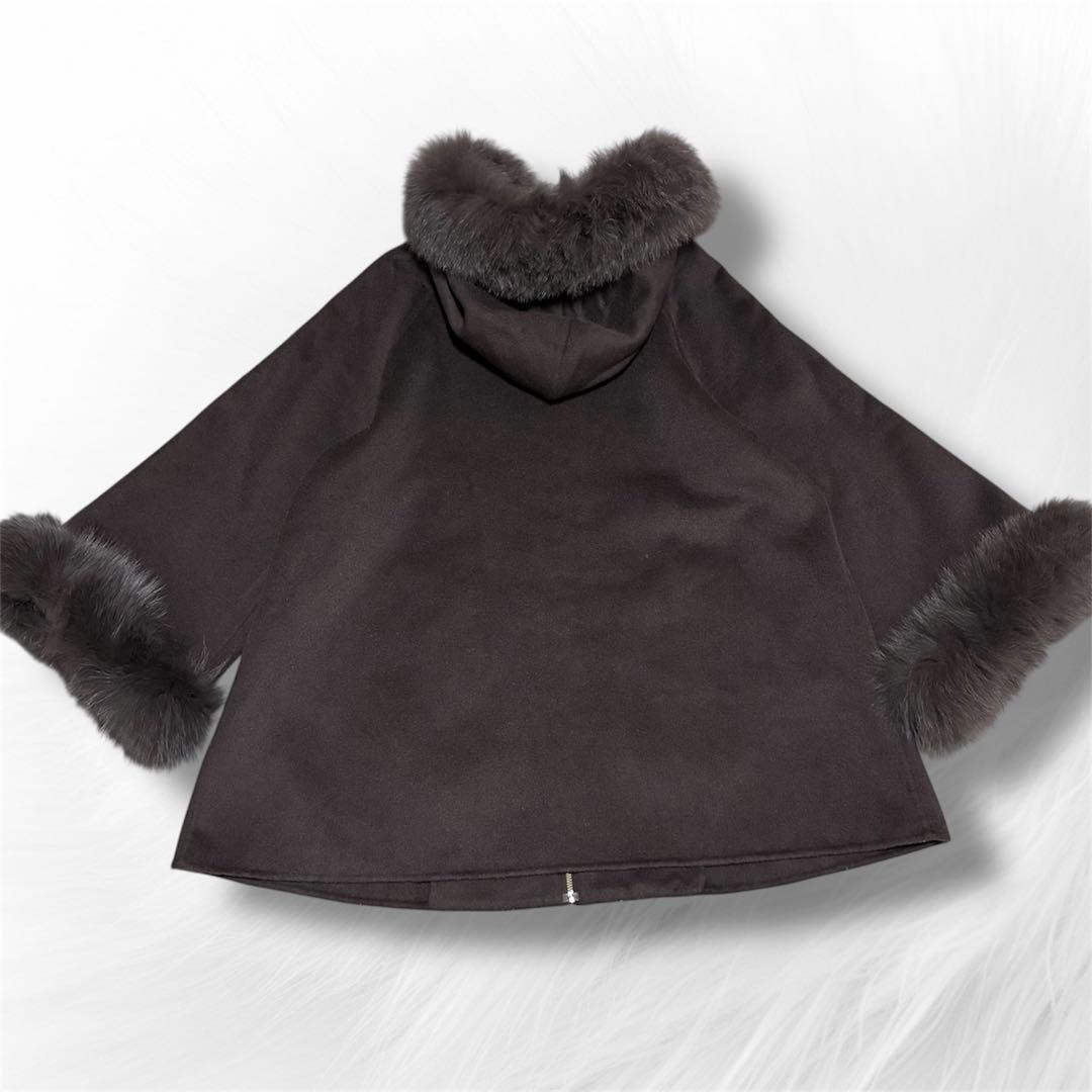 GRACE CONTINENTAL ポンチョ風トリミングコート チャコール S