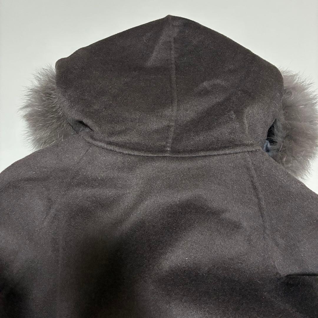 GRACE CONTINENTAL ポンチョ風トリミングコート チャコール S