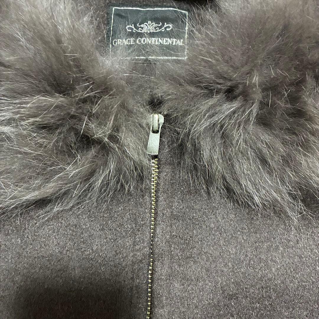 GRACE CONTINENTAL ポンチョ風トリミングコート チャコール S