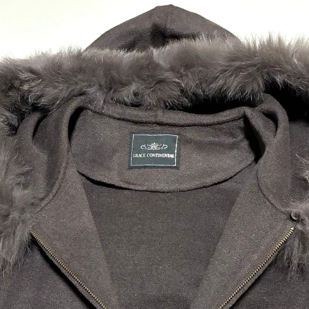 GRACE CONTINENTAL ポンチョ風トリミングコート チャコール S