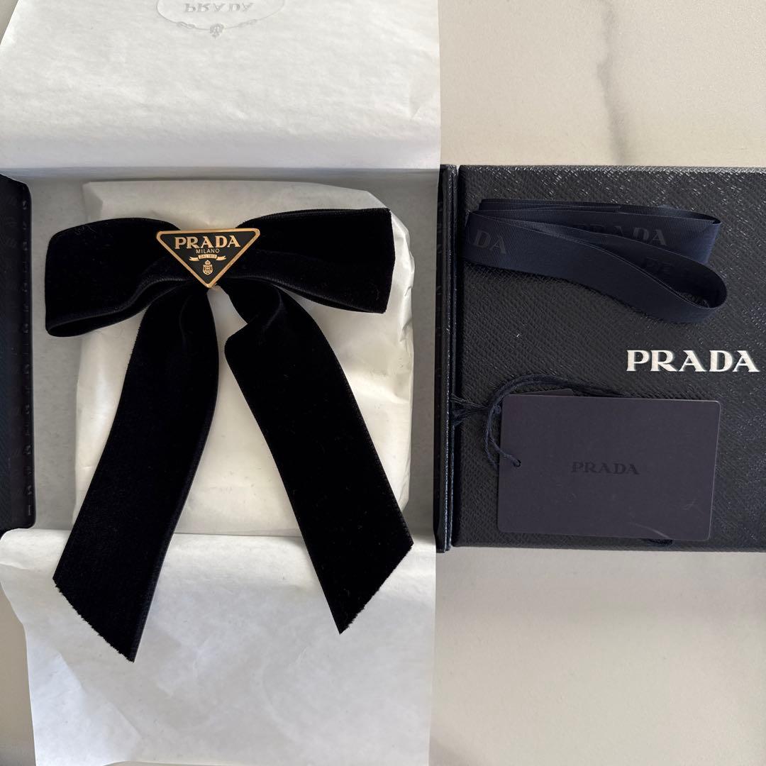 新品 PRADA ベルベットリボンヘアクリップ