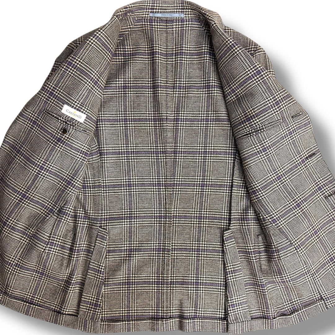 J7398 超美品 カンタレリ グレンチェック柄カシミヤ100％ジャケット 46