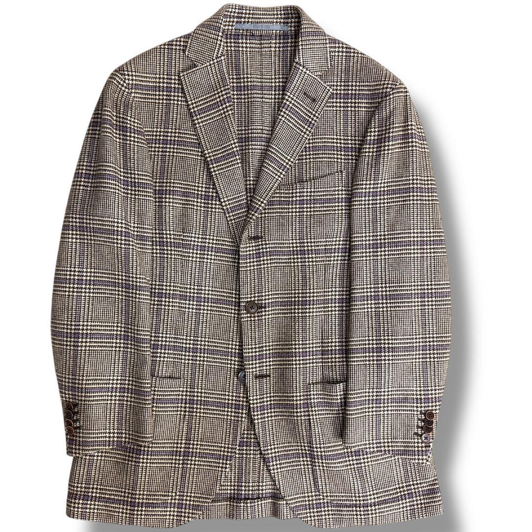 J7398 超美品 カンタレリ グレンチェック柄カシミヤ100％ジャケット 46