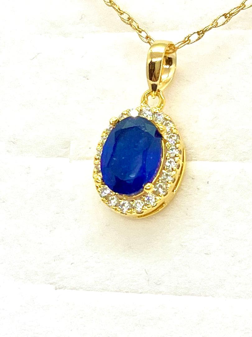 早い者勝ち! 大粒！天然サファイア ダイヤモンド K18 刻印 ネックレス