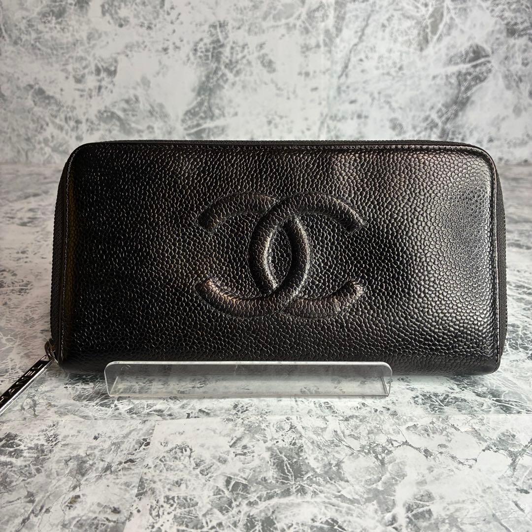 ✨CHANEL✨　シャネル　長財布　ラウンドファスナー　キャビアスキン