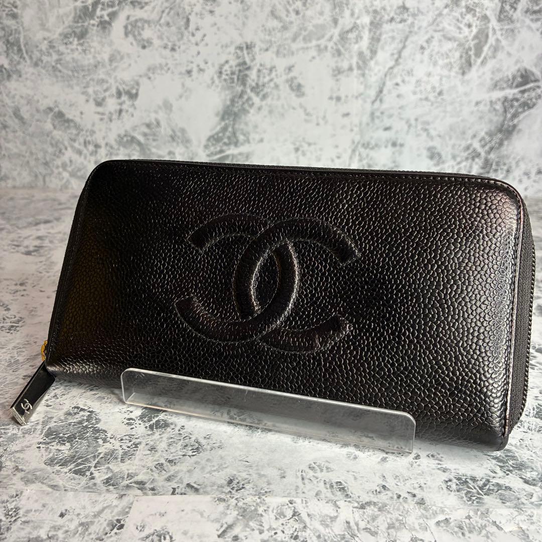✨CHANEL✨　シャネル　長財布　ラウンドファスナー　キャビアスキン