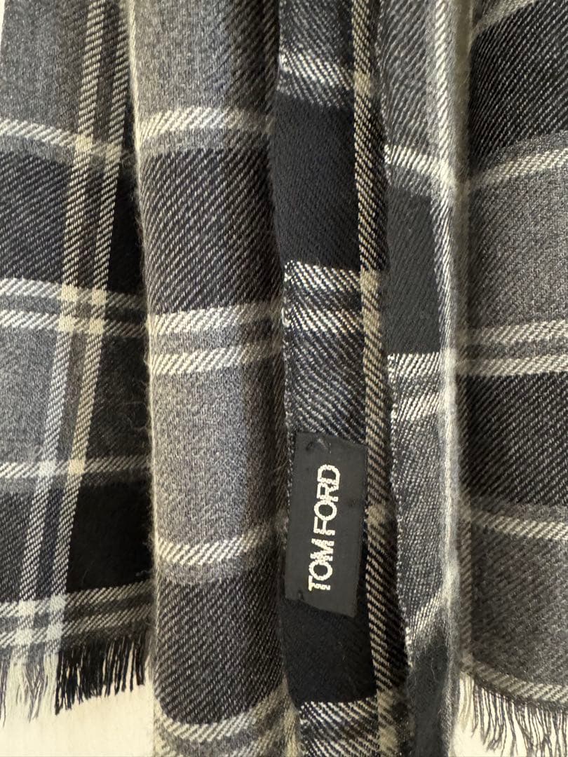 TOM FORD カシミア マフラー シルク チェック柄 黒