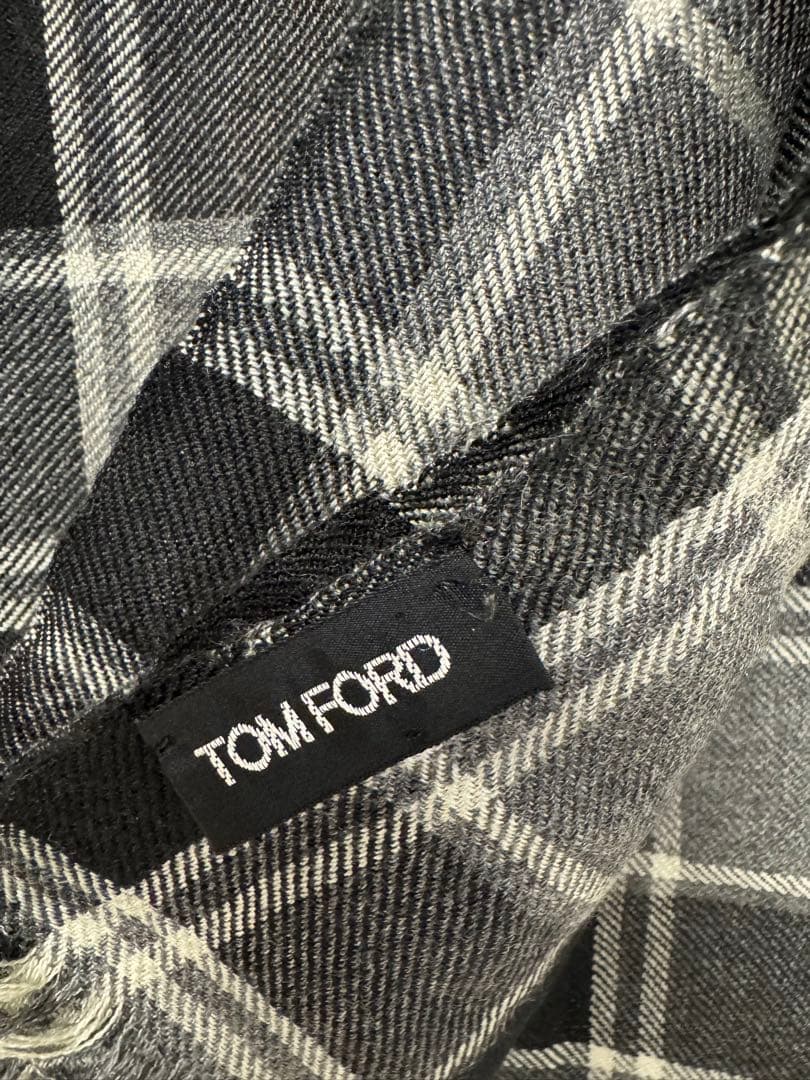 TOM FORD カシミア マフラー シルク チェック柄 黒