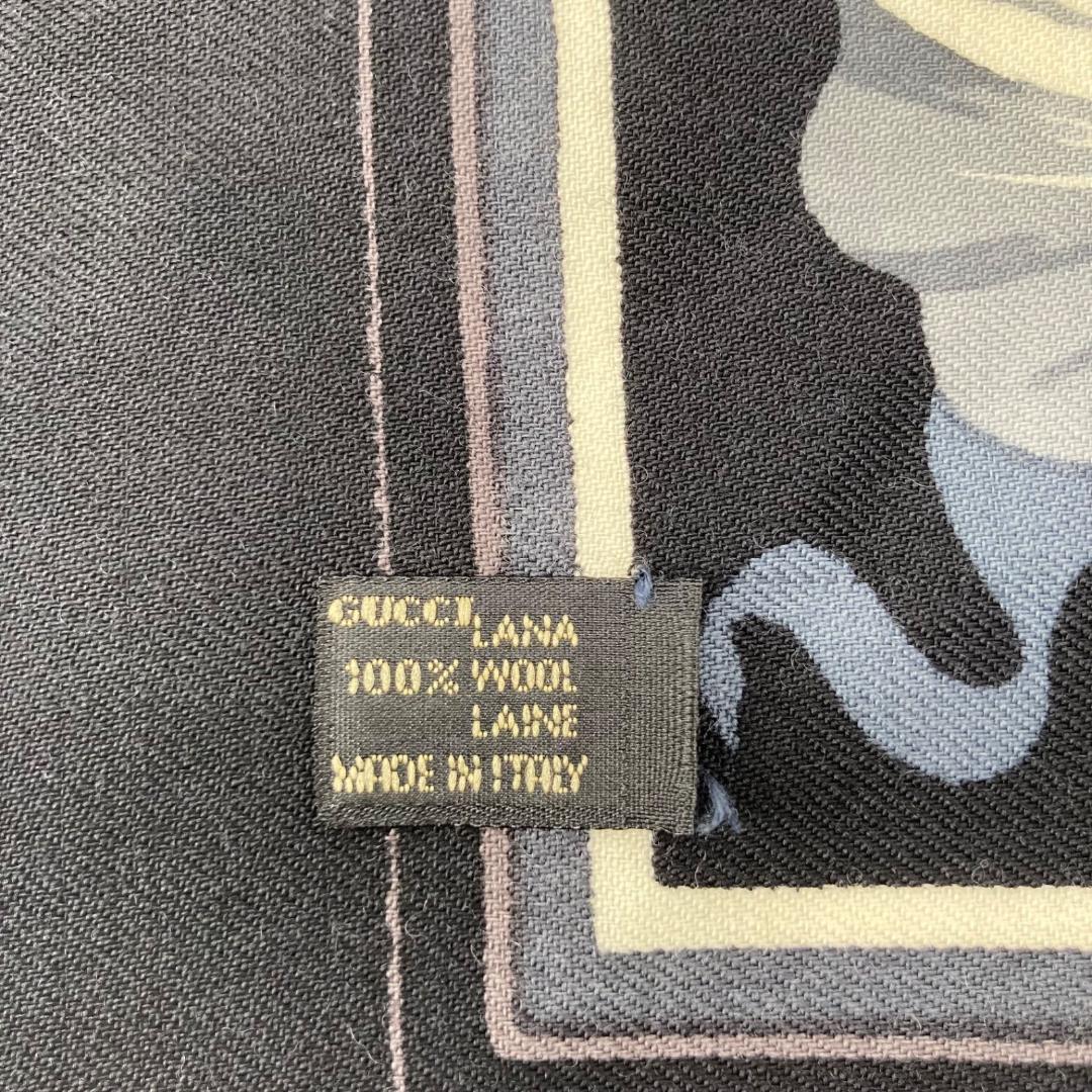 13027✨良品✨GUCCI 大判ストール ショール ウール ブラック 花柄