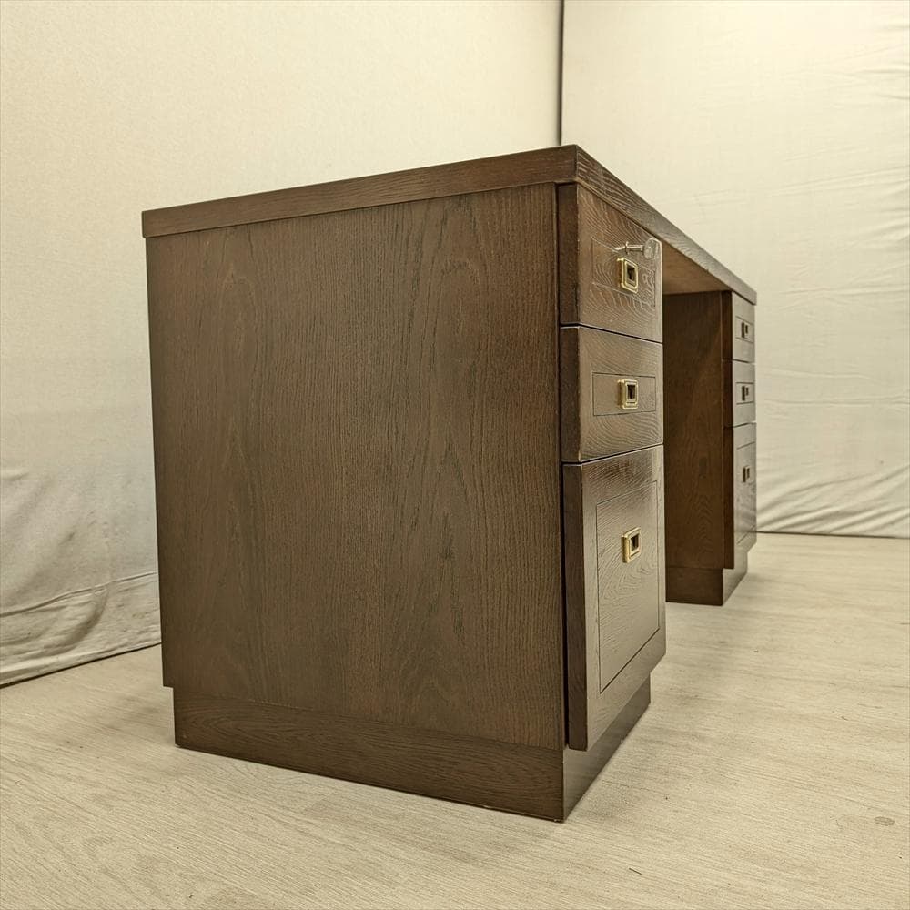 両袖机　書斎机　学習机　勉強机　作業台　デスク　パソコンデスク　鍵付き　木製